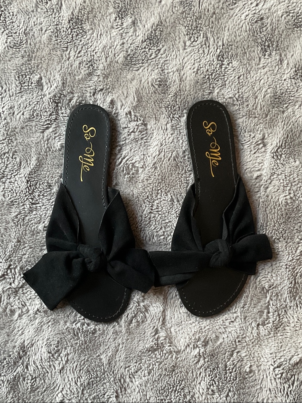 So Me Black Knotted Bow Slide Flats